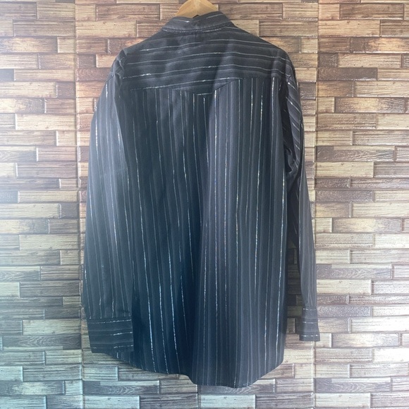Vintage Wrangler Black Pearl Snap Shirt Adult XLT Rancher Cowboy Striped Mens - Picture 2 of 8